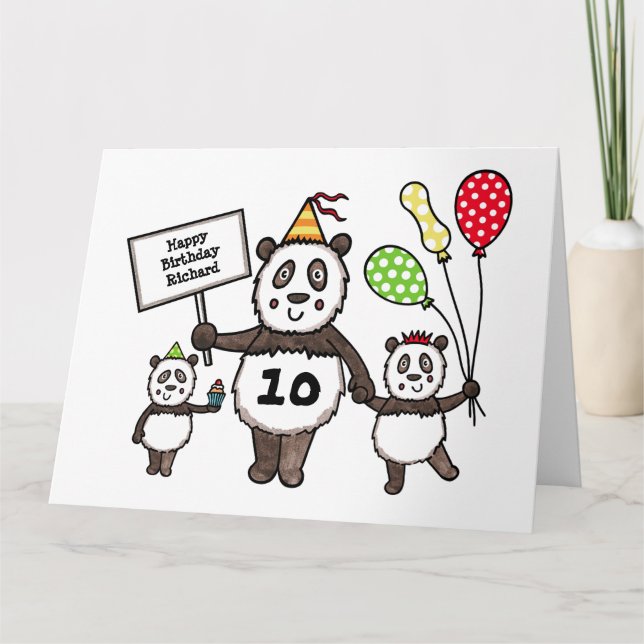 Personalised Panda Party Kid's Birthday Card (Front)