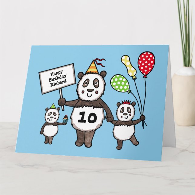 Personalised Panda Party Kid's Birthday Card (Front)