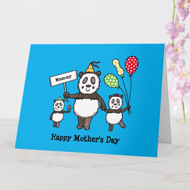 Personalised Panda Party Mother's Day Card (Orchid)