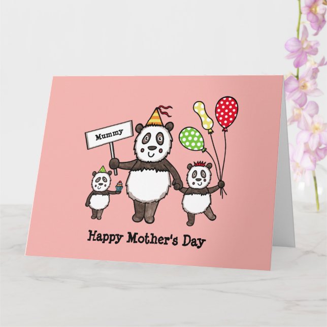 Personalised Panda Party Mother's Day Card (Orchid)