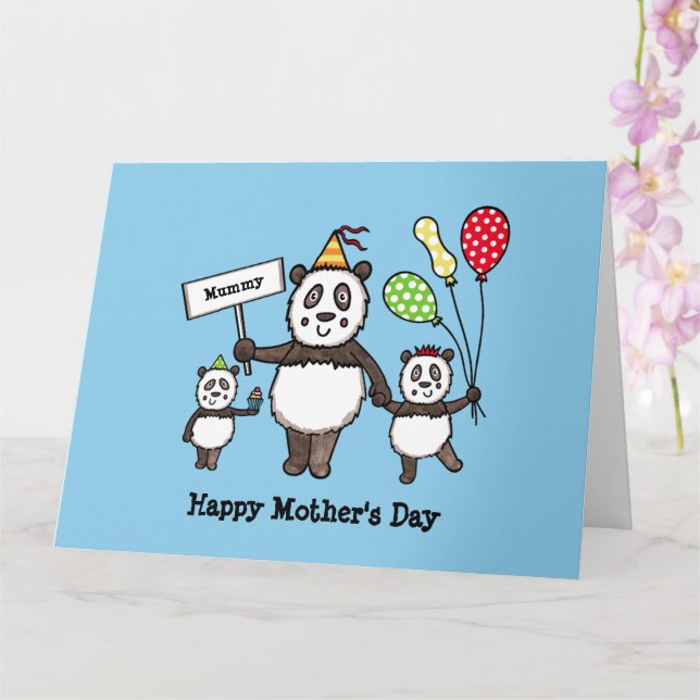 Personalised Panda Party Mother's Day Card (Orchid)