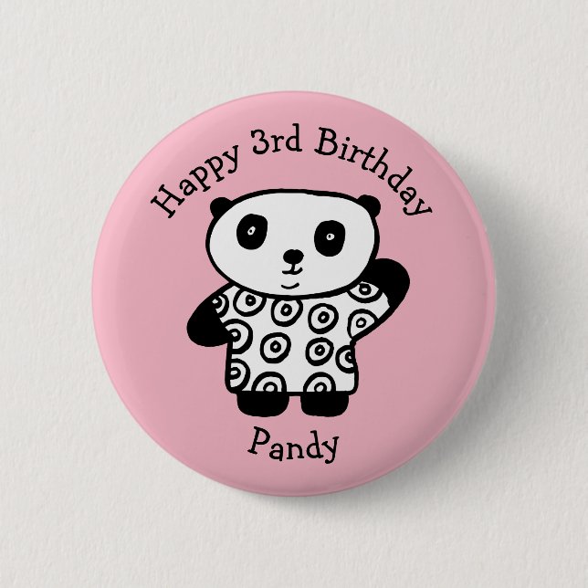 Personalised Pandy the Panda Happy Birthday 2 Inch Round Button (Front)