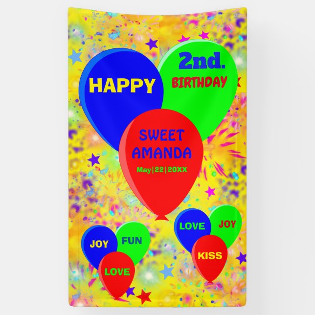 Personalised party banner colourful balloons  (Vertical)