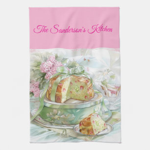 Personalised Pastel Pink & Green Christmas Kitchen Kitchen Towel
