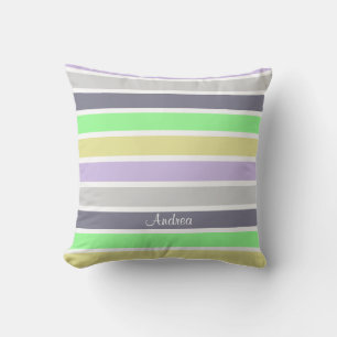 Personalised Pastel Stripes Pattern Throw Pillow