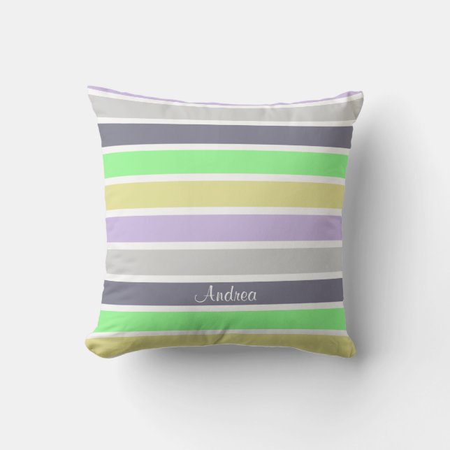Personalised Pastel Stripes Pattern Throw Pillow (Front)