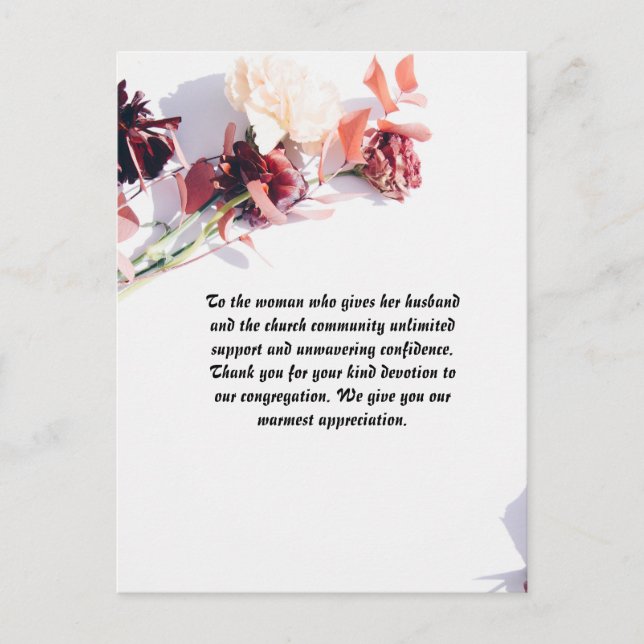 Personalised Pastor's Wife appreciation Postcard (Front)