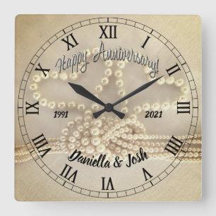 Personalised Pearl 30th Wedding Anniversary Square Wall Clock