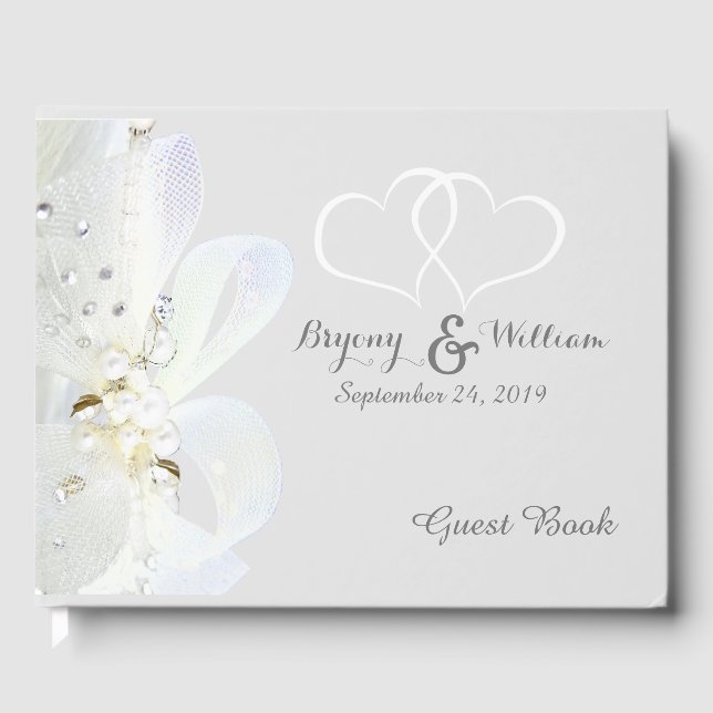 Personalised Pearls And Lace Wedding Guest Book (Front)