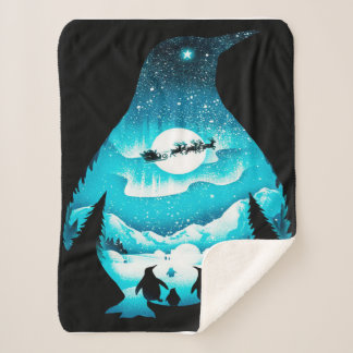 Personalised Penguin |  Birthday card Sherpa Blanket