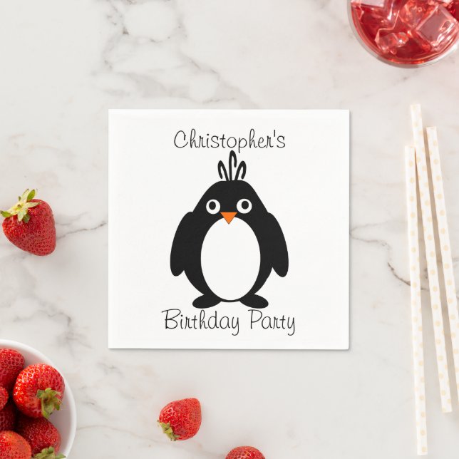 Personalised Penguin Birthday Party Napkin (Insitu)