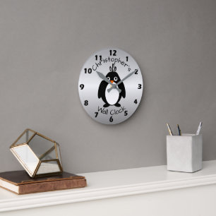 Personalised Penguin Design Round Clock