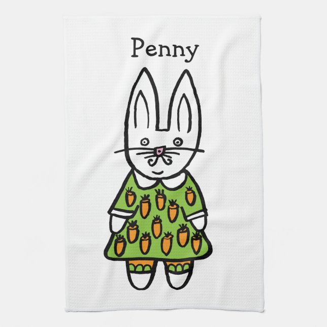Personalised Penny the Rabbit Kitchen Towel (Vertical)