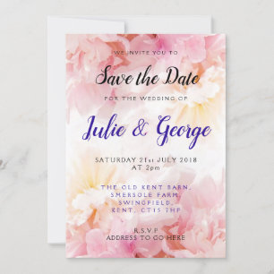 Personalised Peony Wedding Save the Date Invitation