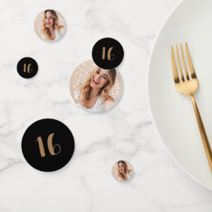 Personalised Photo 16th Birthday Black and Gold Confetti