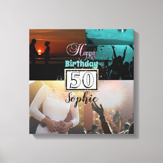 Personalised Photo 50th Birthday Collage Canvas (Front)