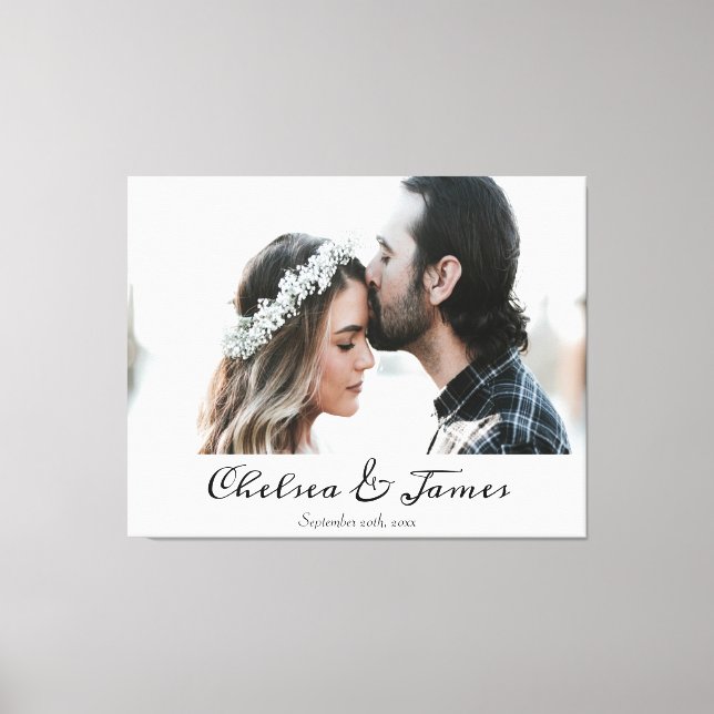 Personalised Photo Calligraphy Script Wedding  Canvas Print (Front)