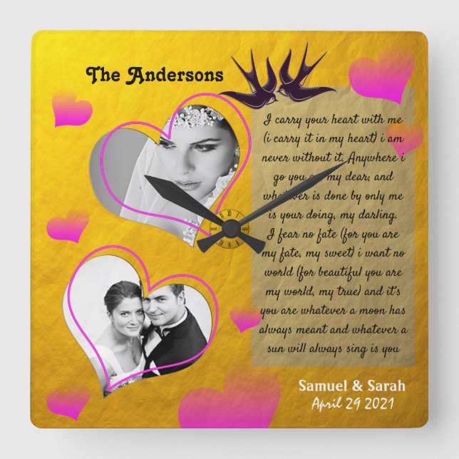 Personalised Photo Collage Golden Wedding Clock (Front)