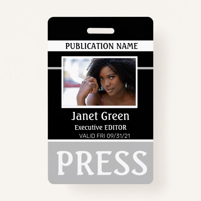 Personalised Photo ID Reporter Press Pass ID Badge (Front)