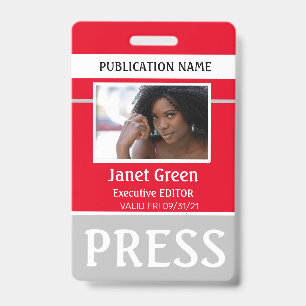 Personalised Photo ID Reporter Press Pass ID Red Badge