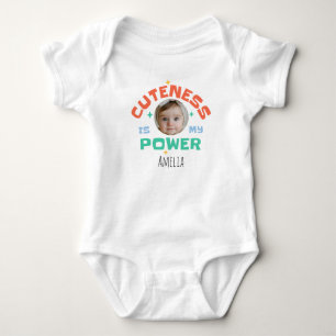 Personalised Photo & Name “Cuteness Is My Power” Baby Bodysuit