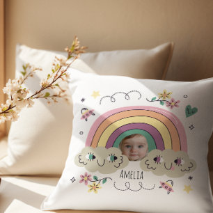 Personalised Photo & Name Rainbow Baby Throw Pillow
