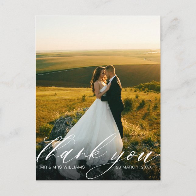 personalised photo stylish wedding thank you postcard (Front)