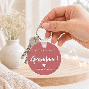 Personalised Photo WE LOVE YOU GRANDMA in Pink Keychain