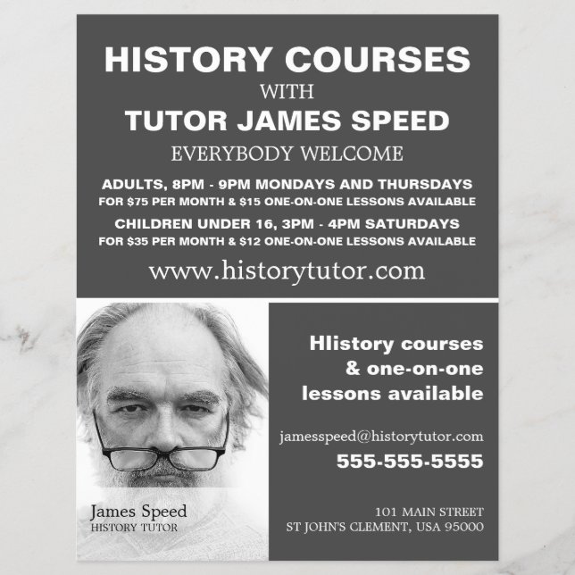 Personalised Photograph, History Course Advert Flyer (Front)