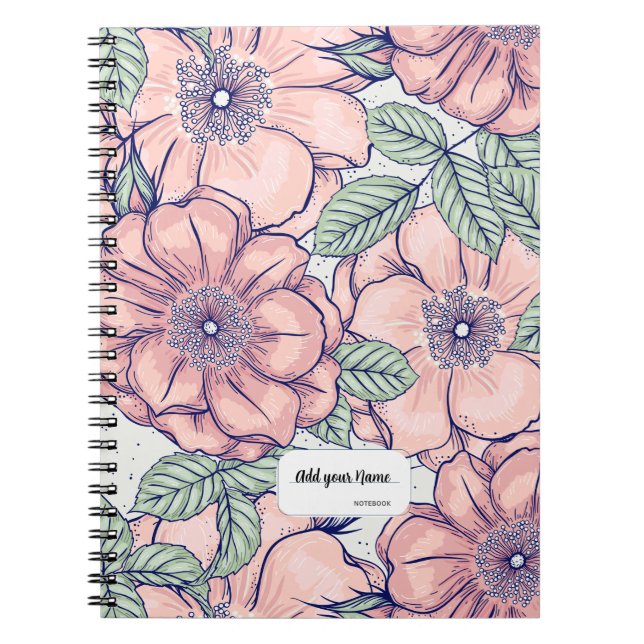 PERSONALISED Pink Flower Pattern Notebook Journal (Devant)