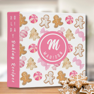 Personalised Pink Gingerbread Pattern Monogram Binder