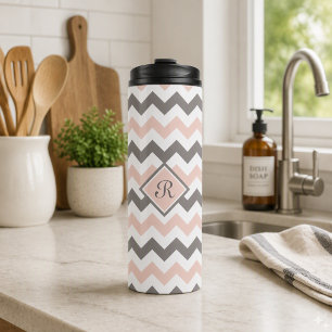 Personalised Pink & Grey Chevron Thermal Tumbler