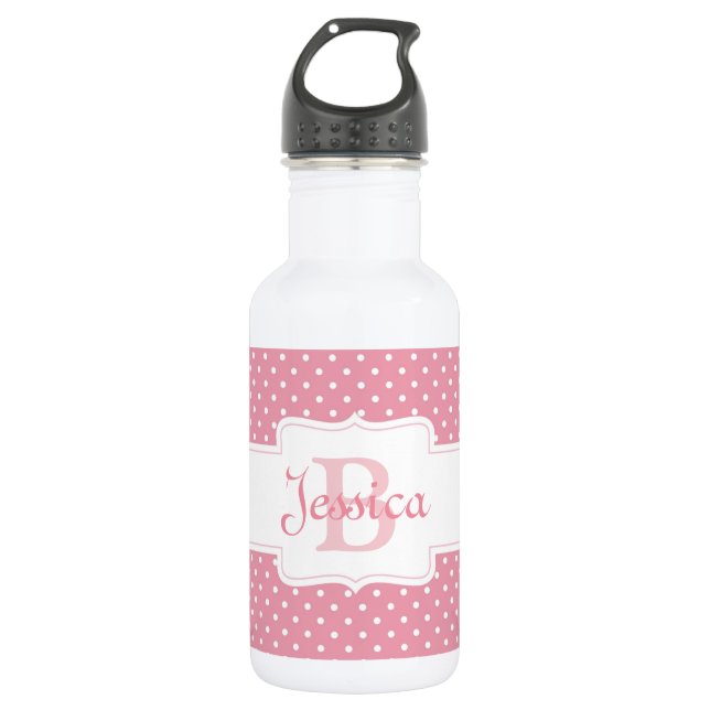 Personalised Pink Polka Dot Pattern 532 Ml Water Bottle (Front)