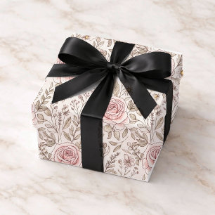 Personalised Pink Rose Wedding  Wrapping Paper Sheet