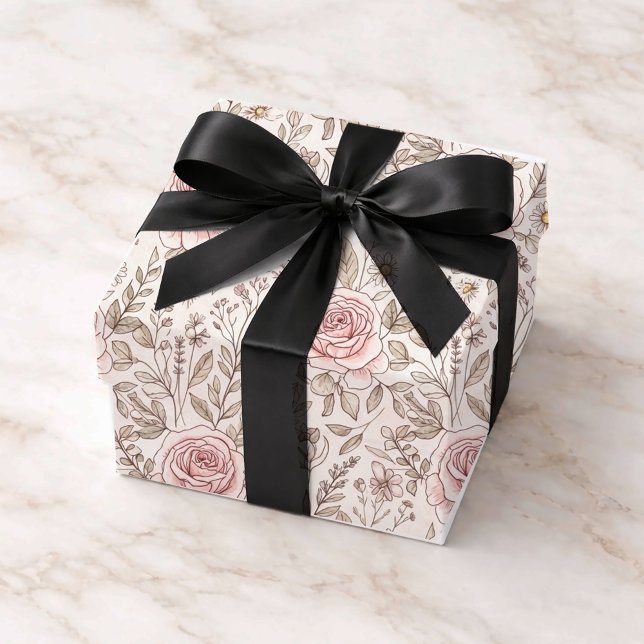 Personalised Pink Rose Wedding  Wrapping Paper Sheet (Creator Uploaded)
