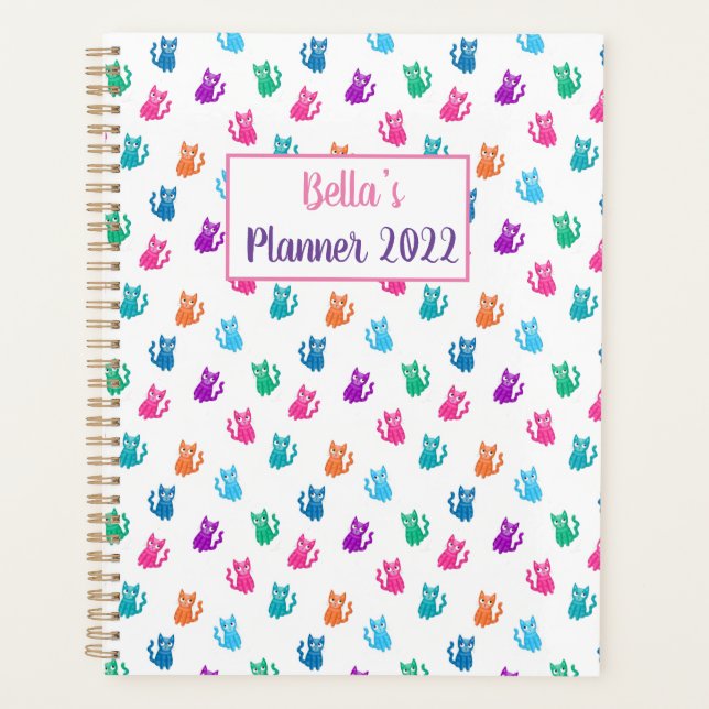Personalised Planner colourful kitty (Front)