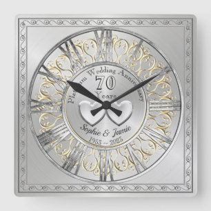 Personalised Platinum Wedding Anniversary Gift Square Wall Clock