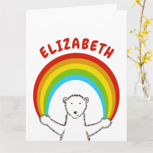 Personalised Polar Bear and Rainbow Birthday Card