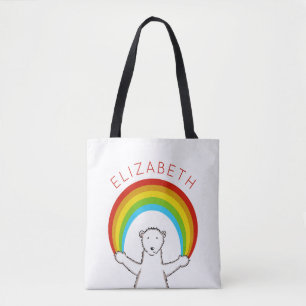 Personalised Polar Bear and Rainbow Tote Bag