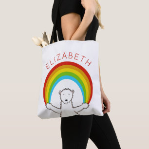 Personalised Polar Bear and Rainbow Tote Bag