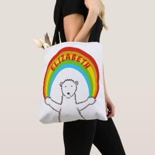 Personalised Polar Bear and Rainbow Tote Bag
