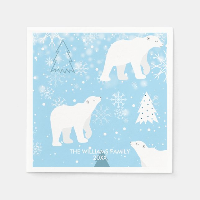 Personalised  Polar Bear Snowflakes Napkin (Front)