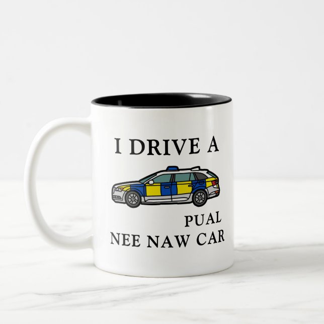 Personalised Police Officer, I drive a nee naw car Two-Tone Coffee Mug (Left)