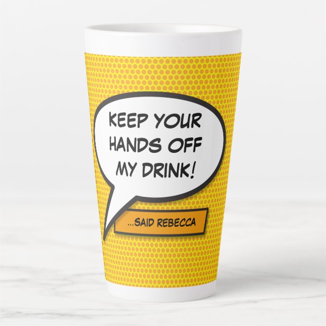 Personalised Pop Art Comic Book Speech Bubble Latte Mug (Front)