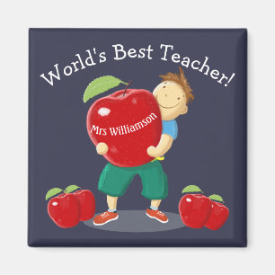 Personalised Pupil With Apple World's Best Teacher Magnet