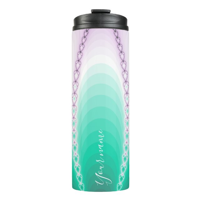 Personalised Purple Green Gradient Fractal Thermal Tumbler (Front)