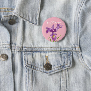 Personalised Purple Iris Botanical Floral Badge 2 Inch Round Button