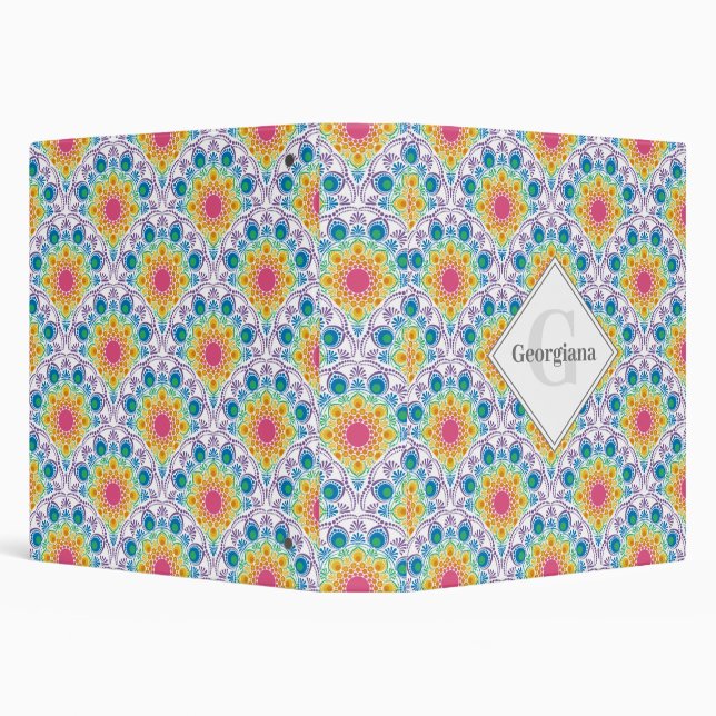 Personalised Rainbow Floral Fountain Art Deco Binder (Background)