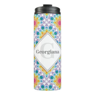 Personalised Rainbow Floral Fountain Art Deco Thermal Tumbler