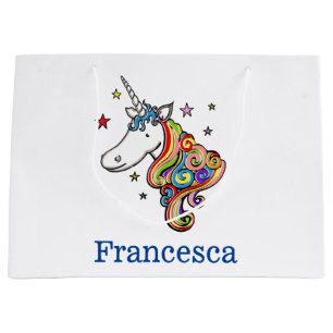 Personalised Rainbow Unicorn Heart Large Gift Bag